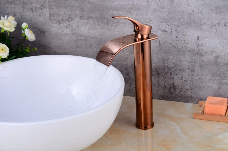 sprinkle LightInTheBox Waterfall Single Lever Vessel Lavatory Basin Tap Centerset Sink Faucet Oil-rubbed Bronze Mixer Taps Bar (rose gold) - Image 2